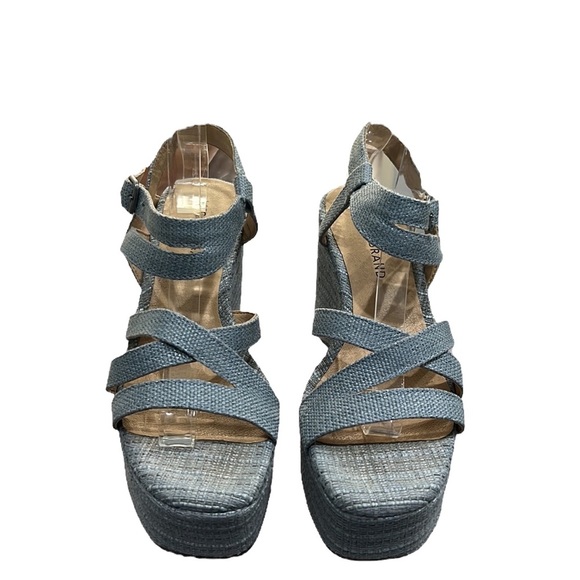 Lucky Brand Carlisha Raffia Desert Sage Sculpted Platform Wedge Sandals Size 7.5 - Picture 2 of 9
